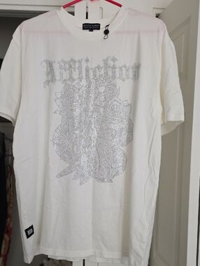 Affliction White Tee with Silver Rhinestone Graphic